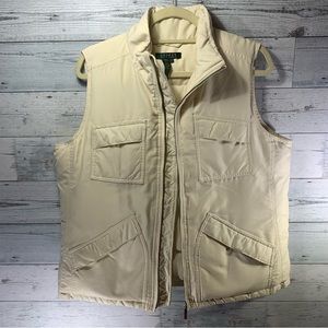 *Flawed* Lauren Ralph Lauren Quilted Puffer Vest Size Large Ivory Down Feather
